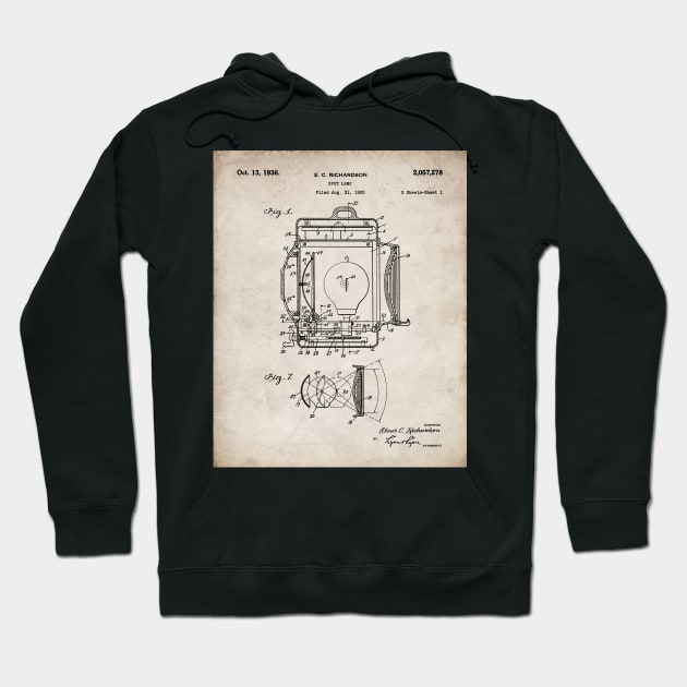 Film Spot Lamp Patent - Cinema Student Film Student Art - Antique Hoodie by patentpress